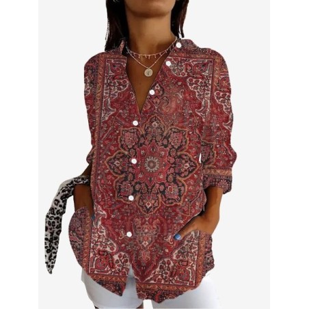 Women's Long Sleeve Shirt Spring/Fall Ethnic Shirt Collar Vacation Going Out Casual Top