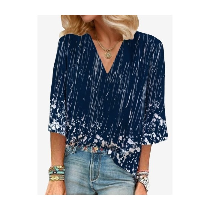 Women's Three Quarter Sleeve Blouse Spring/Fall Abstract V Neck Vacation Going Out Casual Top
