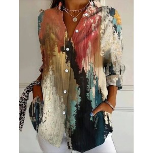 Women's Long Sleeve Shirt Spring/Fall Abstract Shirt Collar Daily Going Out Casual Top