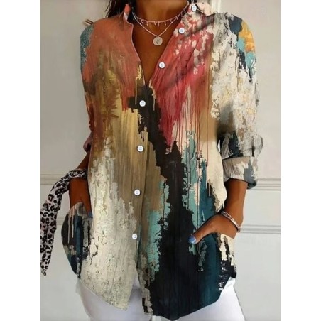 Women's Long Sleeve Shirt Spring/Fall Abstract Shirt Collar Daily Going Out Casual Top