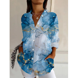 Women's Long Sleeve Shirt Spring/Fall Abstract Buckle Shirt Collar Daily Going Out Casual Top