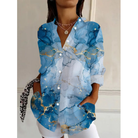 Women's Long Sleeve Shirt Spring/Fall Abstract Buckle Shirt Collar Daily Going Out Casual Top