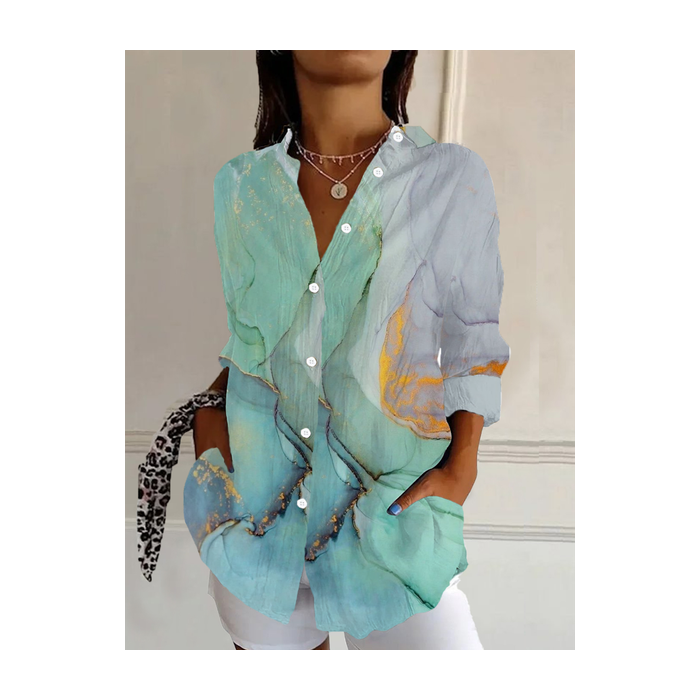 Women's Long Sleeve Shirt Spring/Fall Abstract Buckle Shirt Collar Daily Going Out Casual Top