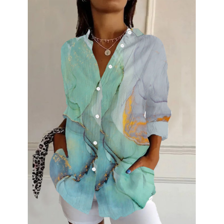 Women's Long Sleeve Shirt Spring/Fall Abstract Buckle Shirt Collar Daily Going Out Casual Top