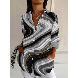 Women's Long Sleeve Shirt Spring/Fall Abstract Shirt Collar Daily Going Out Casual Top