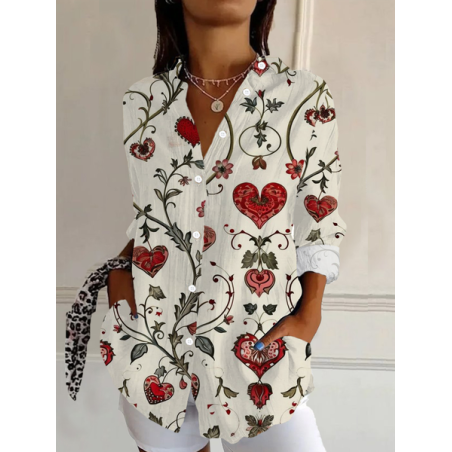 Women's Long Sleeve Shirt Spring/Fall Floral Buckle Shirt Collar Daily Going Out Casual Top