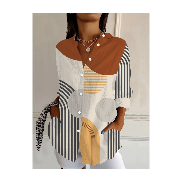 Women's Long Sleeve Shirt Spring/Fall Striped Buckle Shirt Collar Daily Going Out Casual Top