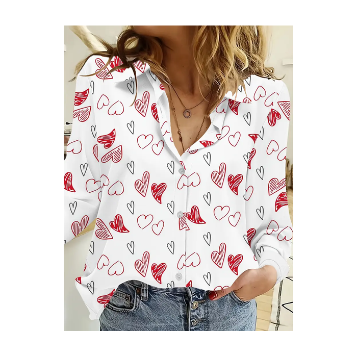 Women's Long Sleeve Shirt Spring/Fall Heart/Cordate Printing Shirt Collar Daily Going Out Casual Top