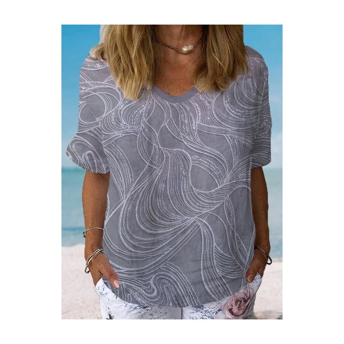 Women's Short Sleeve Blouse Summer Geometric Crew Neck Daily Going Out Casual Top