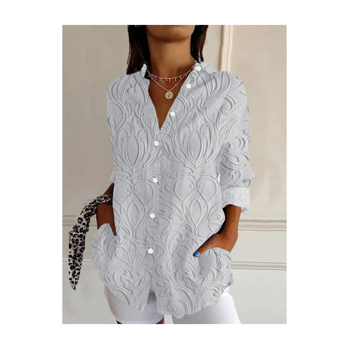 Women's Long Sleeve Shirt Spring/Fall Floral Buckle Shirt Collar Daily Going Out Casual Top