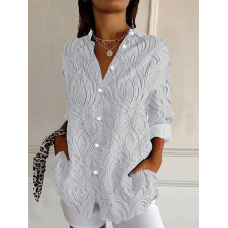 Women's Long Sleeve Shirt Spring/Fall Floral Buckle Shirt Collar Daily Going Out Casual Top