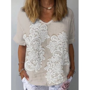 Women's Short Sleeve Blouse Summer Floral Printing Crew Neck Daily Going Out Casual Top