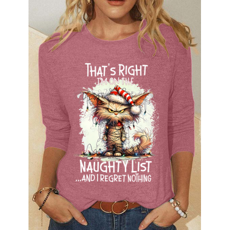 Women's Long Sleeve Blouse Spring/Fall Cat Crew Neck Daily Going Out Casual Top