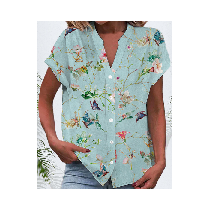 Women's Short Sleeve Shirt Summer Floral Printing V Neck Daily Going Out Casual Top
