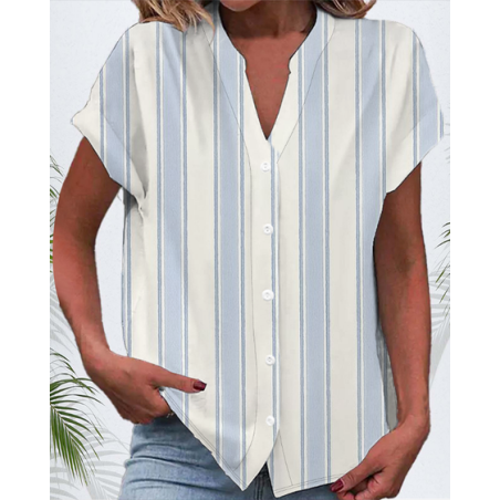 Women's Short Sleeve Shirt Summer Striped Printing V Neck Daily Going Out Casual Top