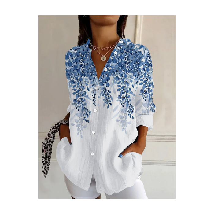 Women's Long Sleeve Shirt Spring/Fall Floral Buckle Shirt Collar Daily Going Out Casual Top