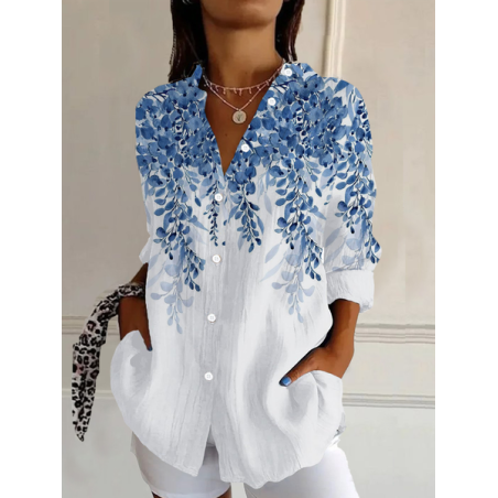 Women's Long Sleeve Shirt Spring/Fall Floral Buckle Shirt Collar Daily Going Out Casual Top