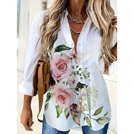 Women's Floral Long Sleeve Shirt Spring/Fall Printing Shirt Collar Daily Casual Top