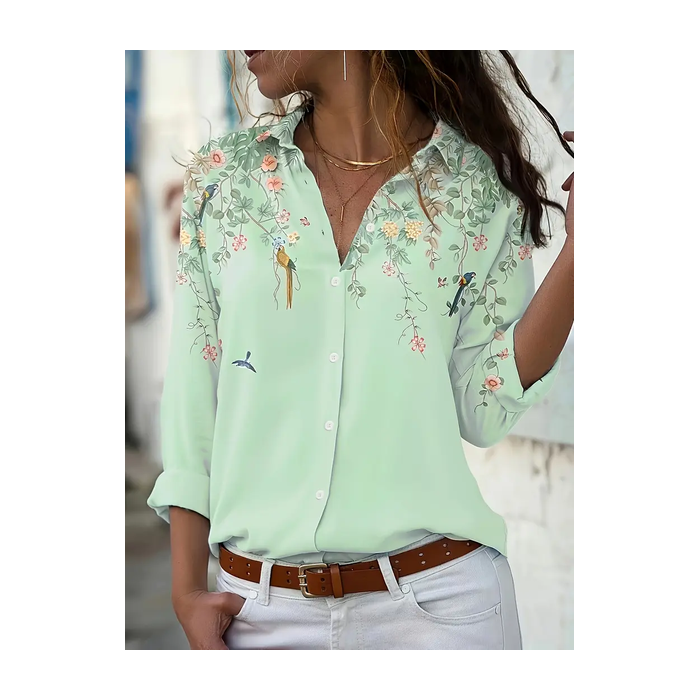 Women's Floral Long Sleeve Shirt Spring/Fall Printing Shirt Collar Daily Casual Top