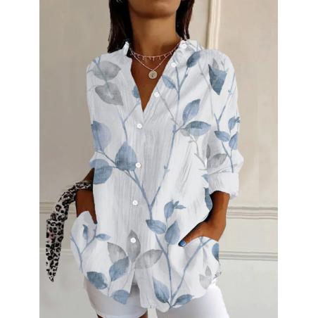 Women's Floral Long Sleeve Shirt Spring/Fall Buckle Shirt Collar Daily Casual Top