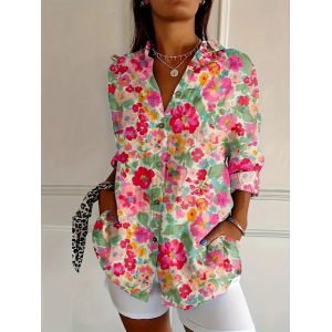 Women's Floral Long Sleeve Shirt Spring/Fall Buckle Shirt Collar Daily Casual Top