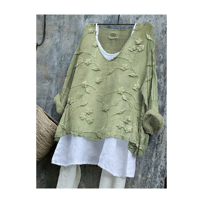 Women's Floral Long Sleeve Blouse_ Spring/Fall Printing V Neck Daily Casual Top