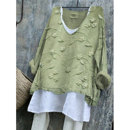 Women's Floral Long Sleeve Blouse_ Spring/Fall Printing V Neck Daily Casual Top