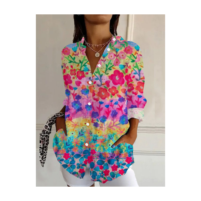 Women's Floral Long Sleeve Shirt Spring/Fall Buckle Shirt Collar Daily Casual Top