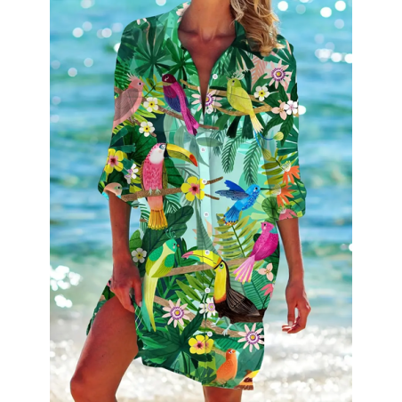 Women's Parrots Long Sleeve Shirt Spring/Fall Printing Shirt Collar Daily Casual Top