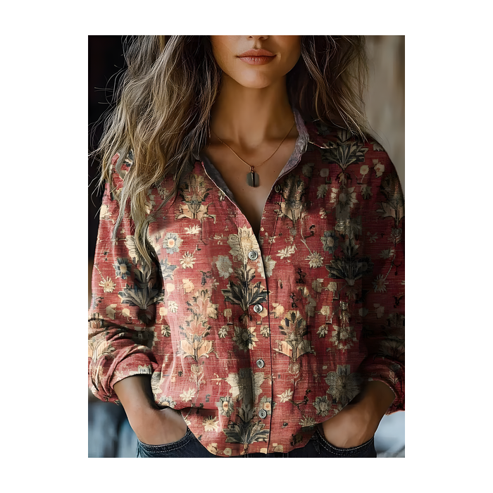 Women's Floral Long Sleeve Shirt Spring/Fall Shirt Collar Daily Vintage Top