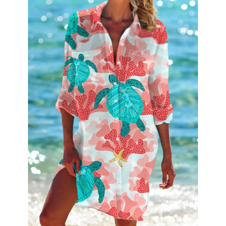 Women's Marine Life Long Sleeve Shirt Spring/Fall Printing Shirt Collar Daily Casual Top