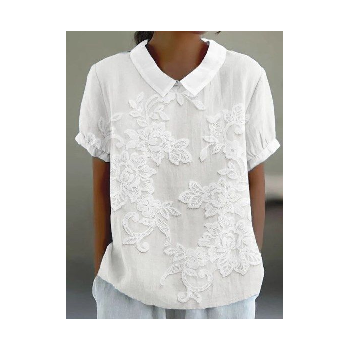 Women Floral Short Sleeve Shirt Summer Printing Shawl Collar Daily Casual Top