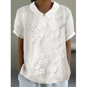 Women Floral Short Sleeve Shirt Summer Printing Shawl Collar Daily Casual Top