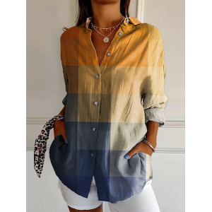 Women Plaid Long Sleeve Shirt Spring/Fall Buckle Shirt Collar Daily Casual Top
