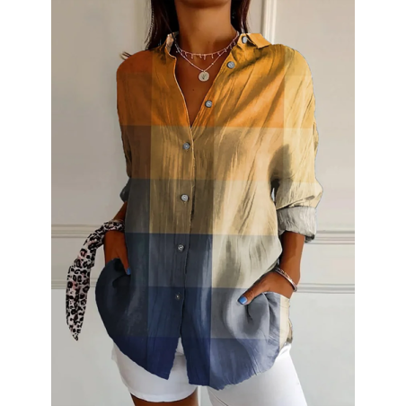 Women Plaid Long Sleeve Shirt Spring/Fall Buckle Shirt Collar Daily Casual Top