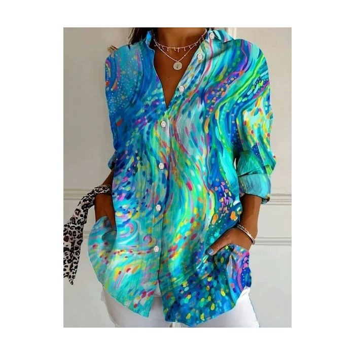 Women Abstract Long Sleeve Shirt Spring/Fall Shirt Collar Daily Casual Top