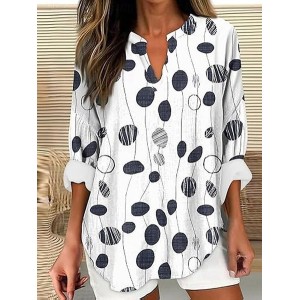 Women Abstract Polka Dots Long Sleeve Blouse Spring/Fall Printing V Neck Daily Casual Top