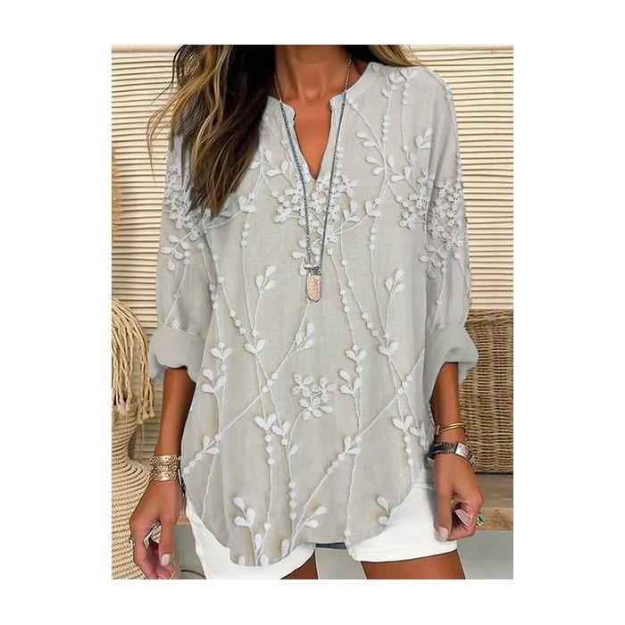 Women Floral Long Sleeve Blouse Spring/Fall Printing V Neck Daily Casual Top