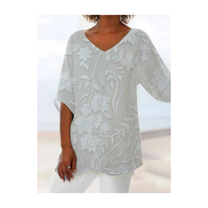 Women Floral Short Sleeve Shirt Summer Printing V Neck Daily Casual Top