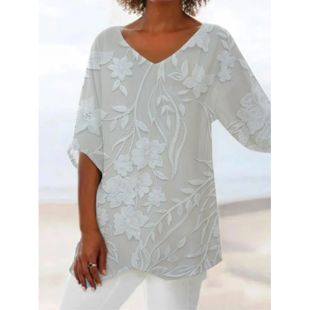 Women Floral Short Sleeve Shirt Summer Printing V Neck Daily Casual Top