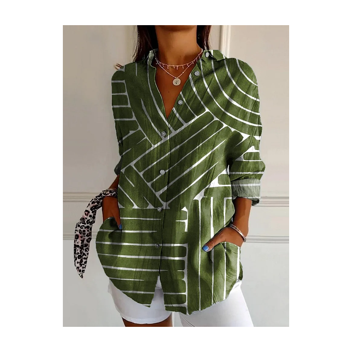 Women Striped Long Sleeve Shirt Spring/Fall Buckle Shirt Collar Daily Casual Top