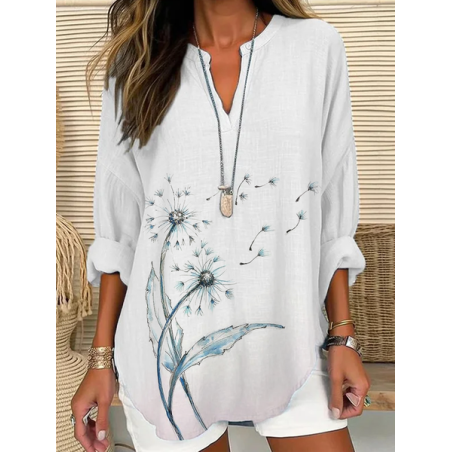 Women Floral Long Sleeve Blouse Spring/Fall Printing V Neck Daily Casual Top