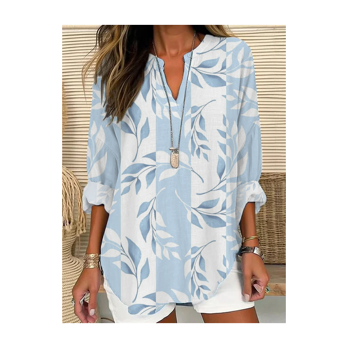 Women Floral Long Sleeve Blouse Spring/Fall Printing V Neck Daily Casual Top
