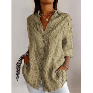 Women's Long Sleeve Shirt Spring/Fall Geometric Cotton Shirt Collar Daily Going Out Casual Top