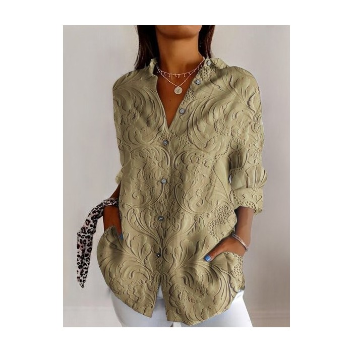 Women's Long Sleeve Shirt Spring/Fall Geometric Cotton Shirt Collar Daily Going Out Casual Top