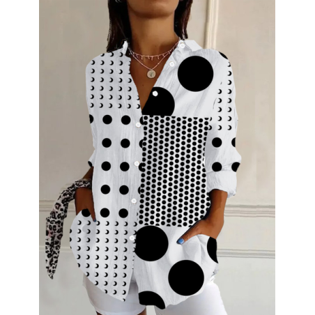 Women Polka Dots Long Sleeve Shirt Spring/Fall Buckle Shirt Collar Daily Casual Top