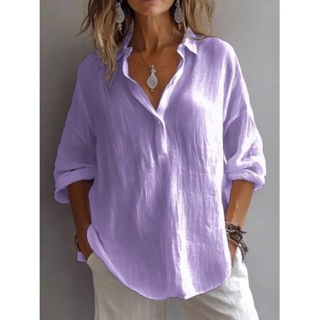 Women Plain Three Quarter Sleeve Blouse Spring/Fall V Neck Daily Casual Top