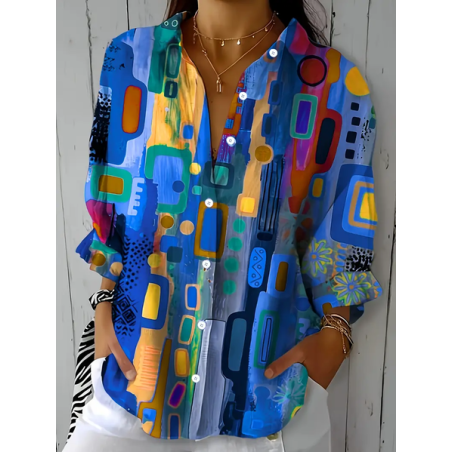 Women's Abstract Long Sleeve Shirt Spring/Fall Buckle Shirt Collar Daily Casual Top