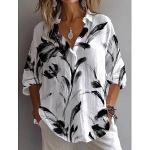 Women Floral Long Sleeve Shirt Spring/Fall Printing Shirt Collar Daily Casual Top