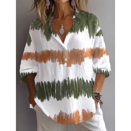 Women Abstract Long Sleeve Shirt Spring/Fall Printing Shirt Collar Daily Casual Top